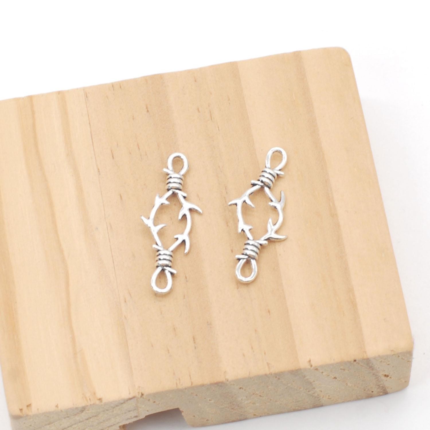 20/50PCS Antique Silver Tone Barbed Wire Chain Choker Connectors 11X27mm LCRS16