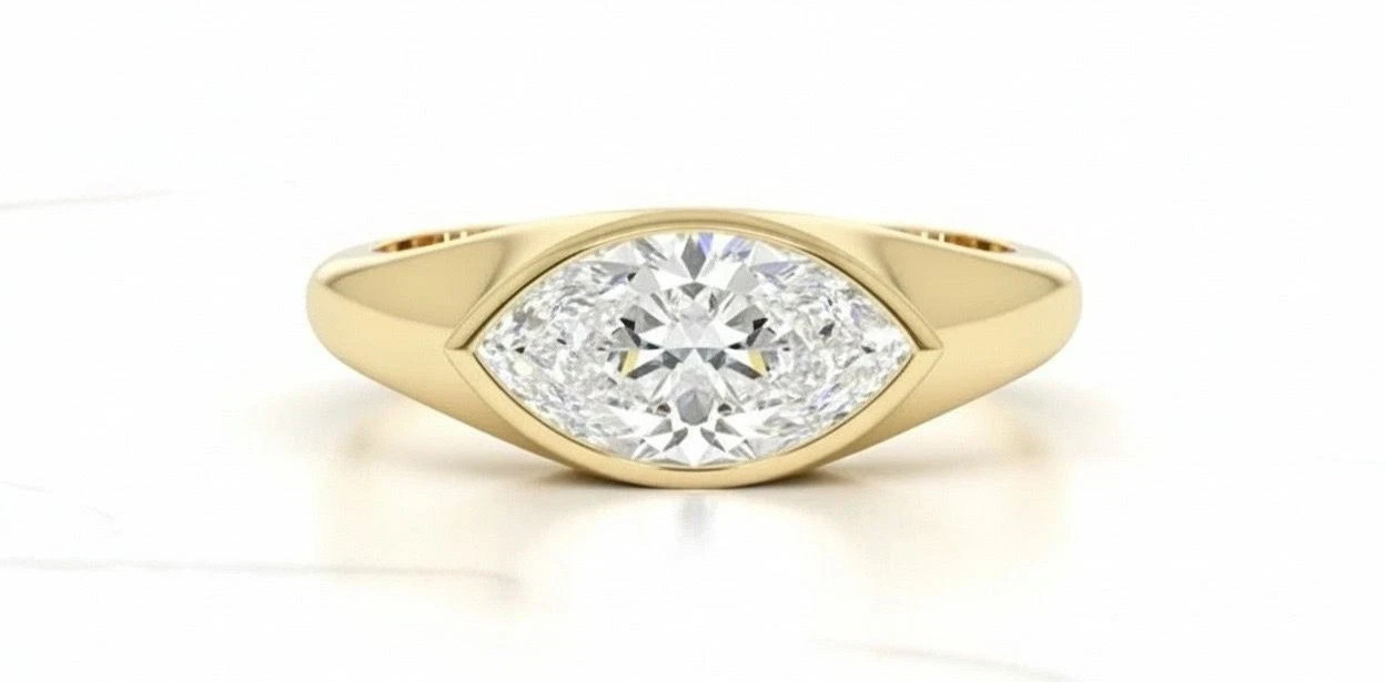 2.0 CTW IGI Certified Lab Grown Marquise Diamond Ring 14K Gold Bezel East West 7