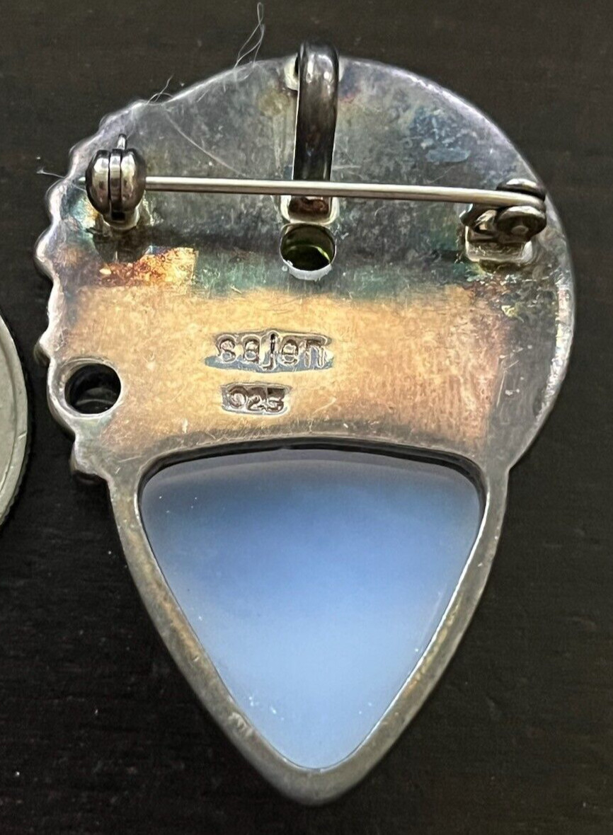 Vintage Sajen Sterling Silver MOP and Moonstone Brooch Pin or Pendant