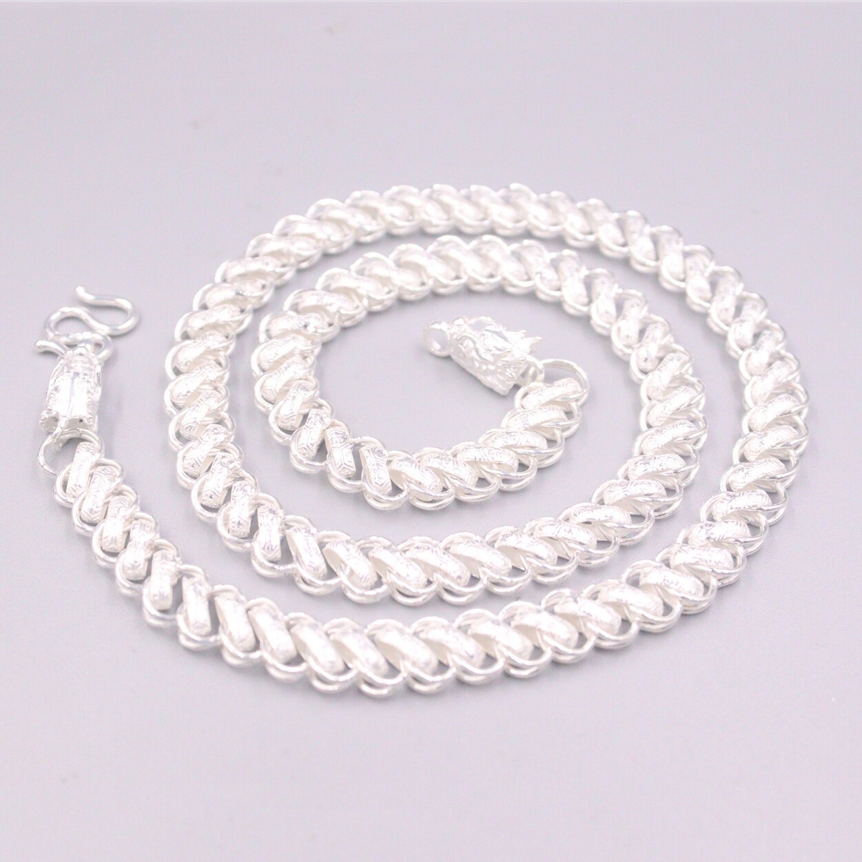 999 Real Silver Necklace Men Women 9mm Dragon Head Circle Silver Chain 22inch