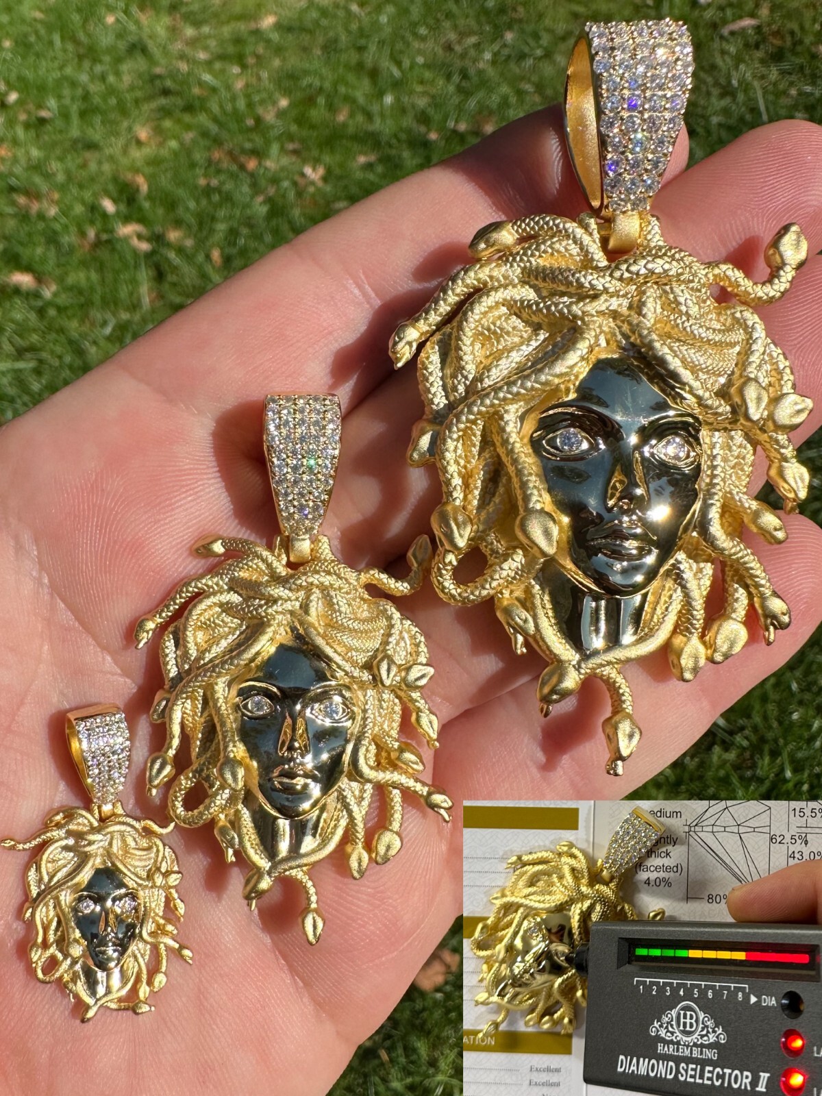 MOISSANITE Medusa Head Pendant – Iced Necklace Real 14k Gold Vermeil 925 Silver