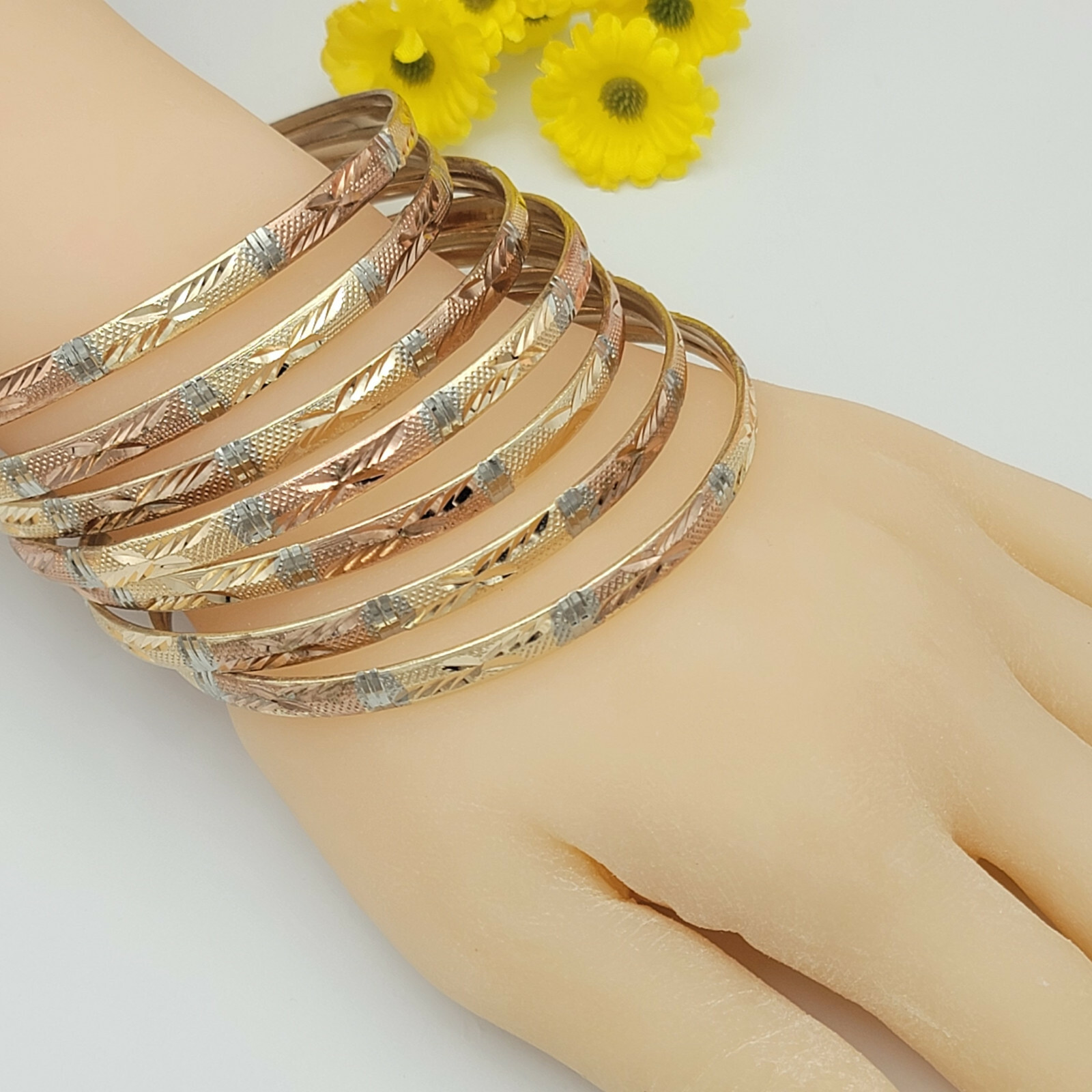 7 Bracelets Set Tricolor Gold Plated. Semanario Chapa de Oro 3 colores 7 piezas