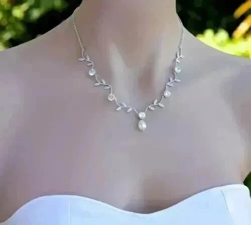5.00CT Pear Cut Lab Created Pearl Women’s Chain Necklace 14k White Gold Finish