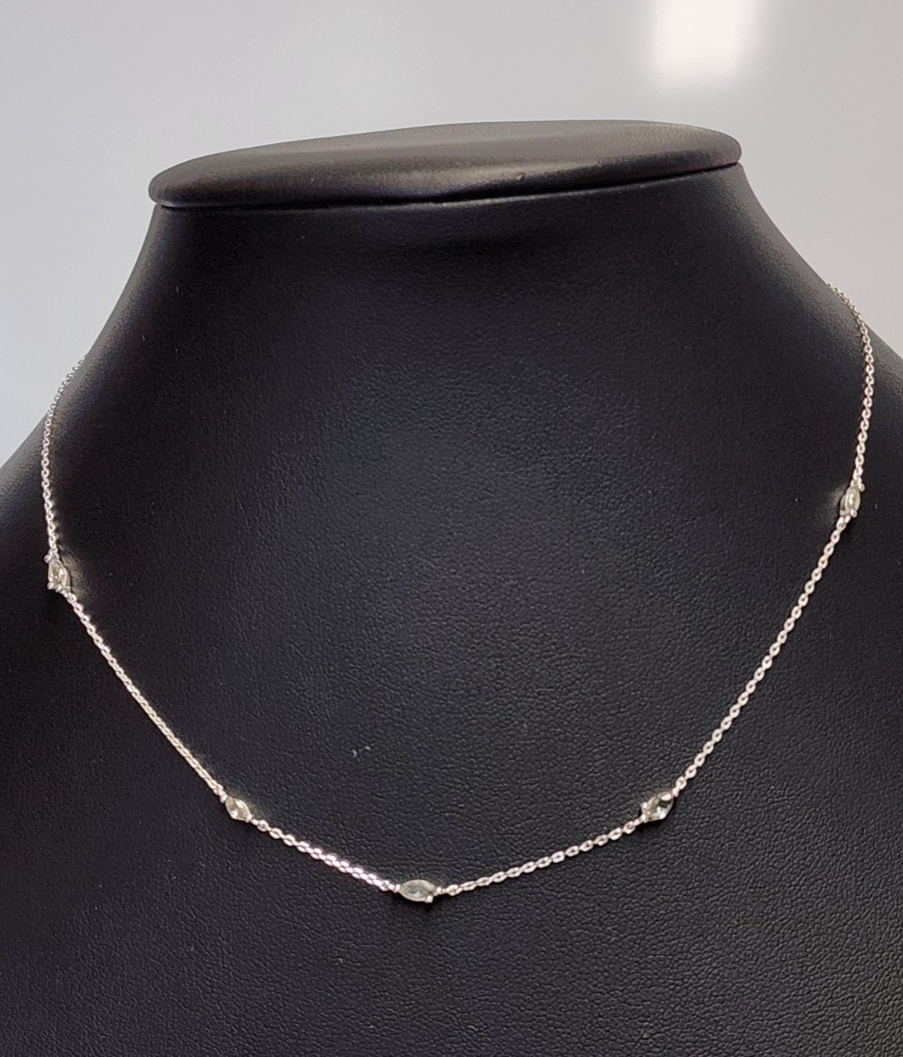Gldn Leaflet Marquise Lab Created Green Spinel Necklace 15″+2″ Sterling Silver