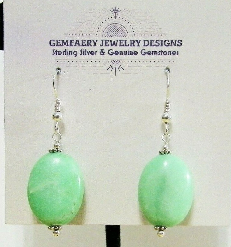 Sterling Silver Green CHRYSOPRASE Gemstone Dangle Earrings #1145…Handmade USA