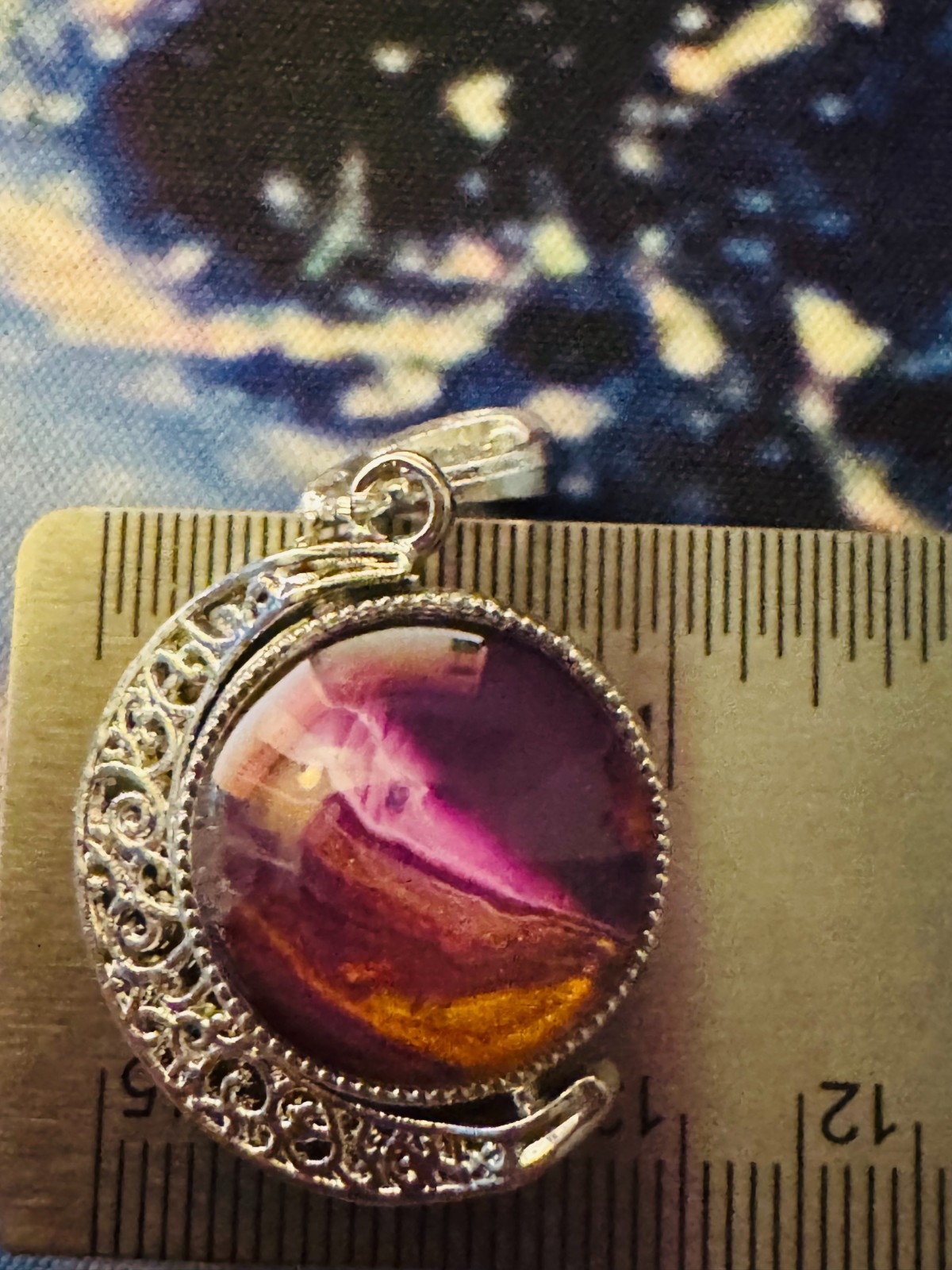 Crescent Moon Rotating Cabochon Pendant One of a kind painted by a local Artist