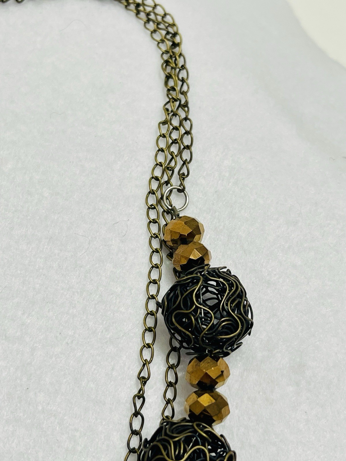 Bronze Black Wire Wrapped Cage Beaded Necklace Multi Chain Artisan