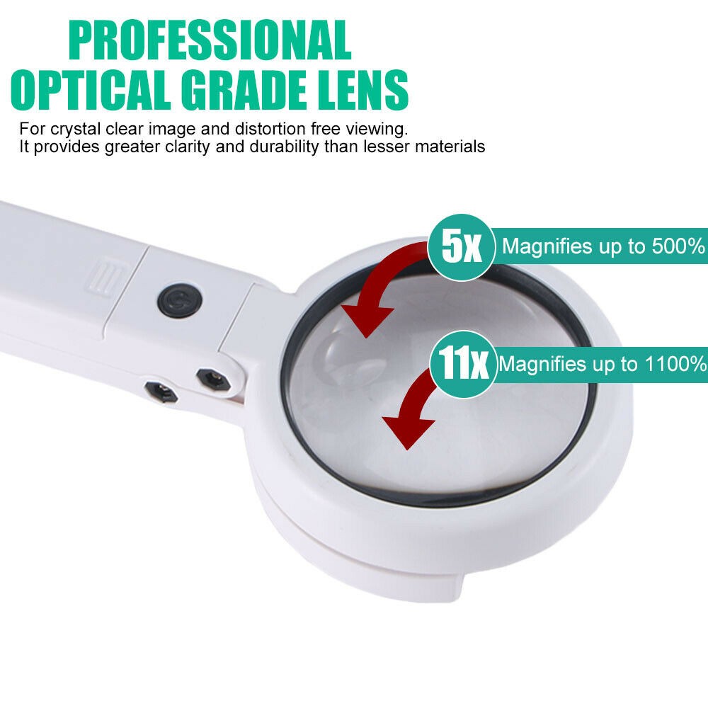 Desktop Foldable 5X 11X Lighted Magnifier 8 LED Hands Free Table Stand