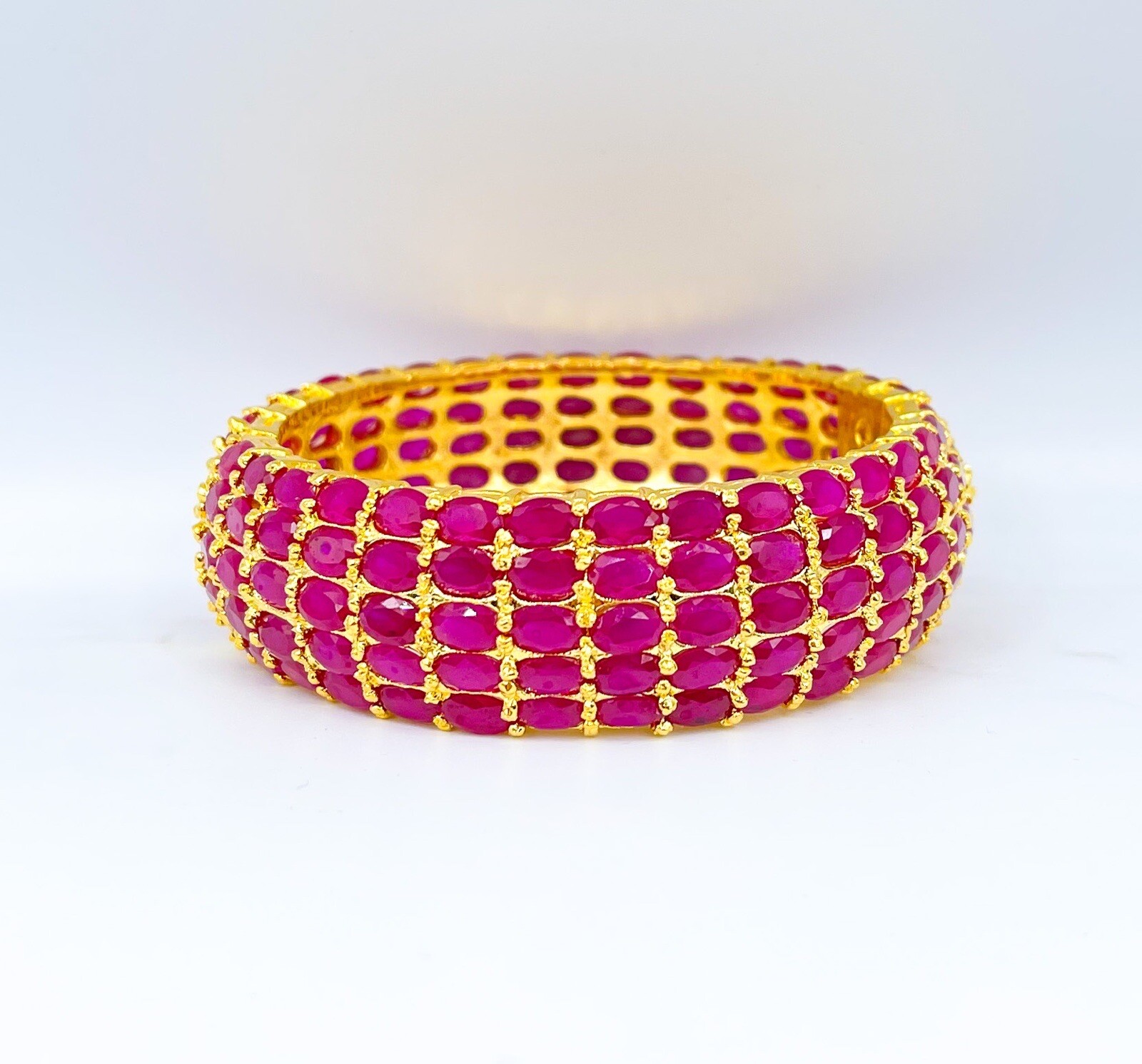 Gorgeous Bracelet Syn Ruby Thai Baht 22k 24k Yellow Gold Plated Women Jewelry