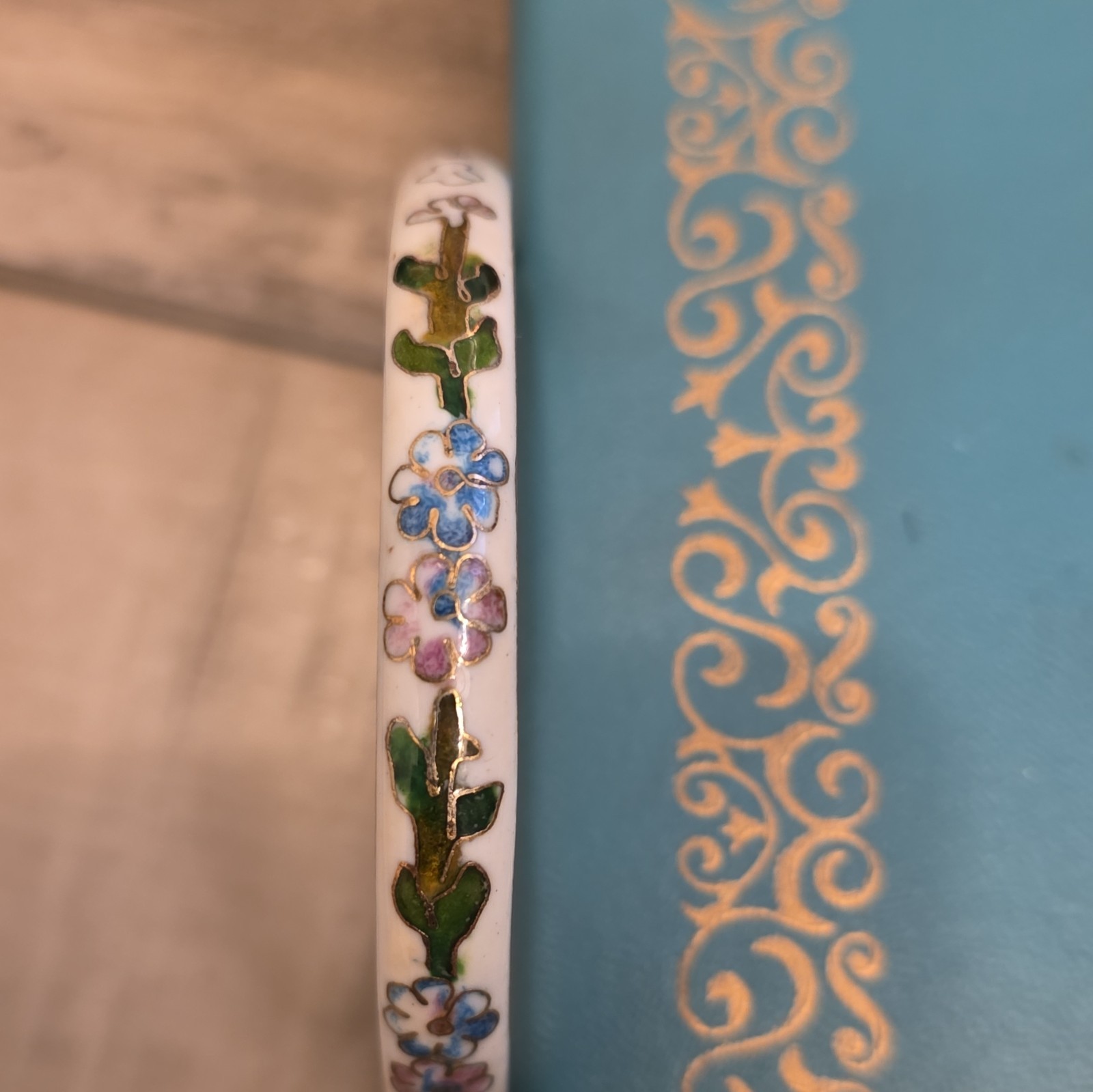 Cloisonne Enamel Floral Bangle Bracelets Lot of 4 Multicolor Stackable