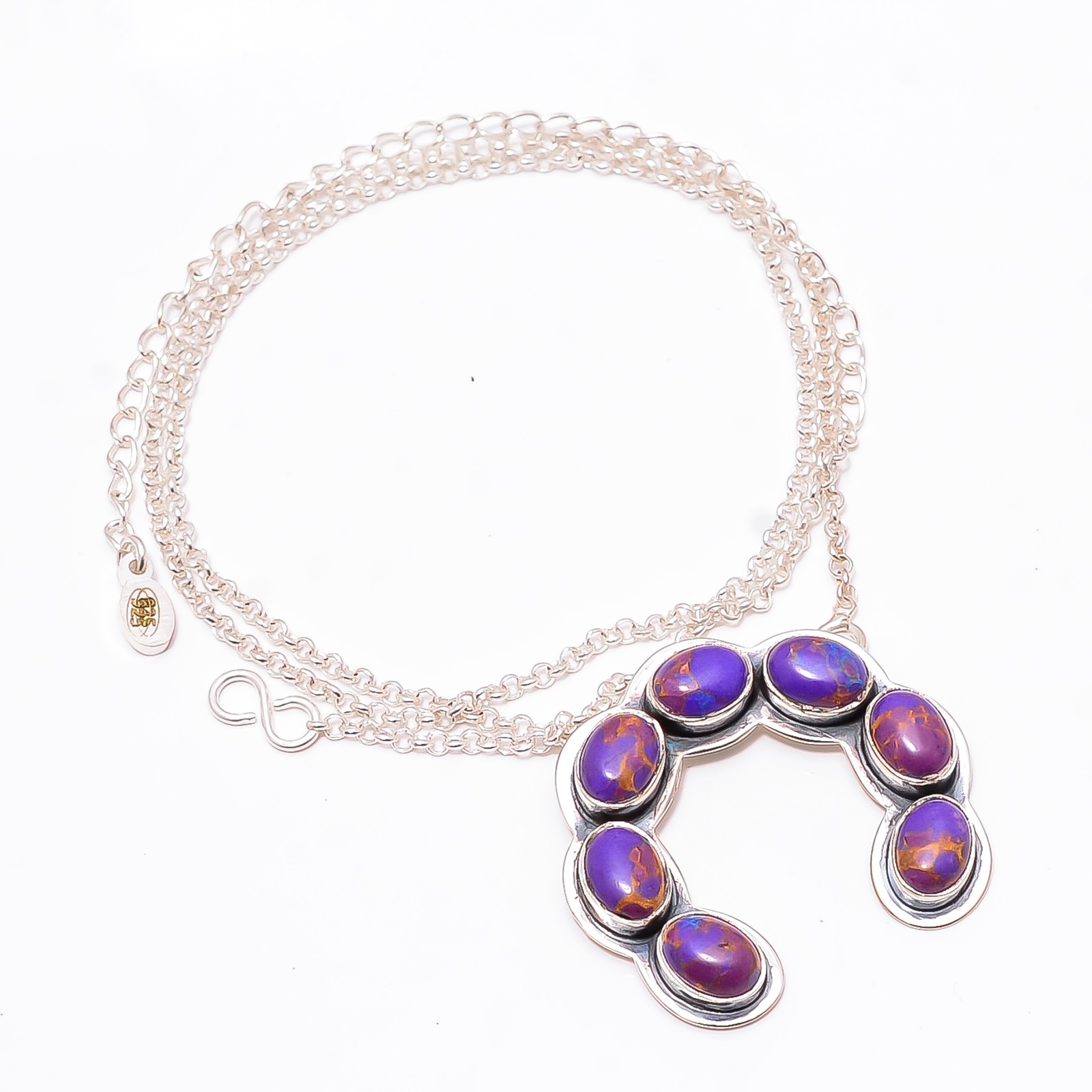 Copper Purple Turquoise 925 Sterling Silver Horse Shoe Necklace 17-21″ CP9211261