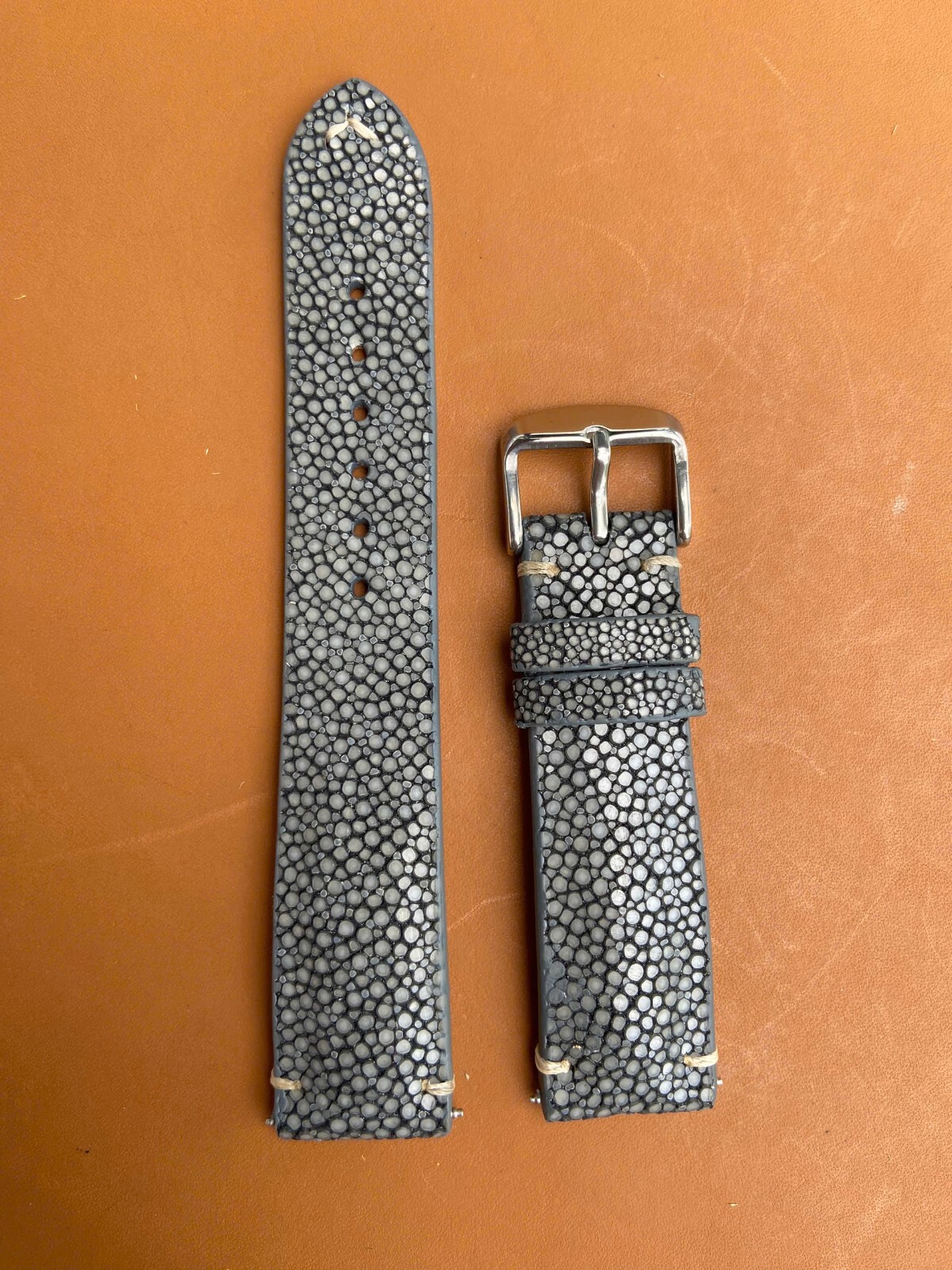 Gray Stingray Leather Watch Strap Band, Size 18mm 19mm 20mm 21mm 22mm 24mm 26mm.