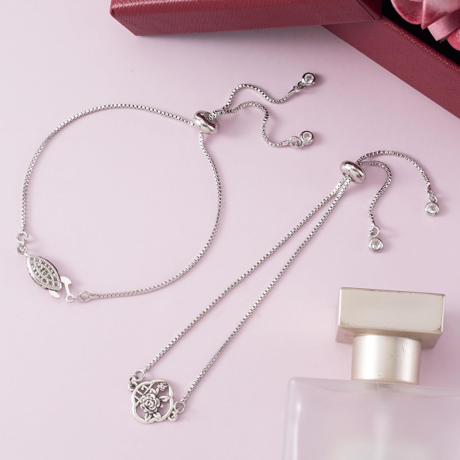 3Pcs Adjustable Slider Bracelet for Jewelry Making, Silver Plated Charm Bracelet