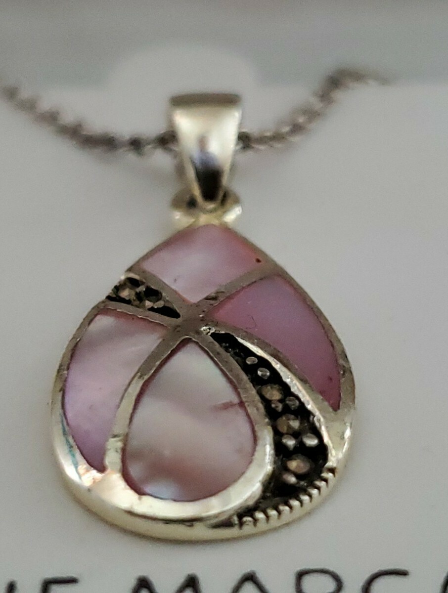 New Silver Genuine pinkshell Necklace w/ Genuine Marcasite.