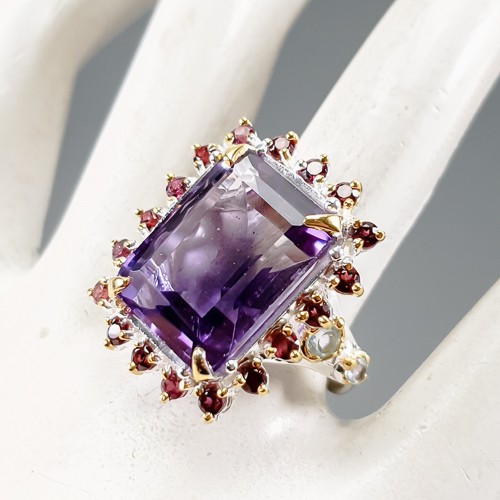 Fine Art 30 ct+ Natural Amethyst Ring 925 Sterling Silver Size 8 /B-R4087