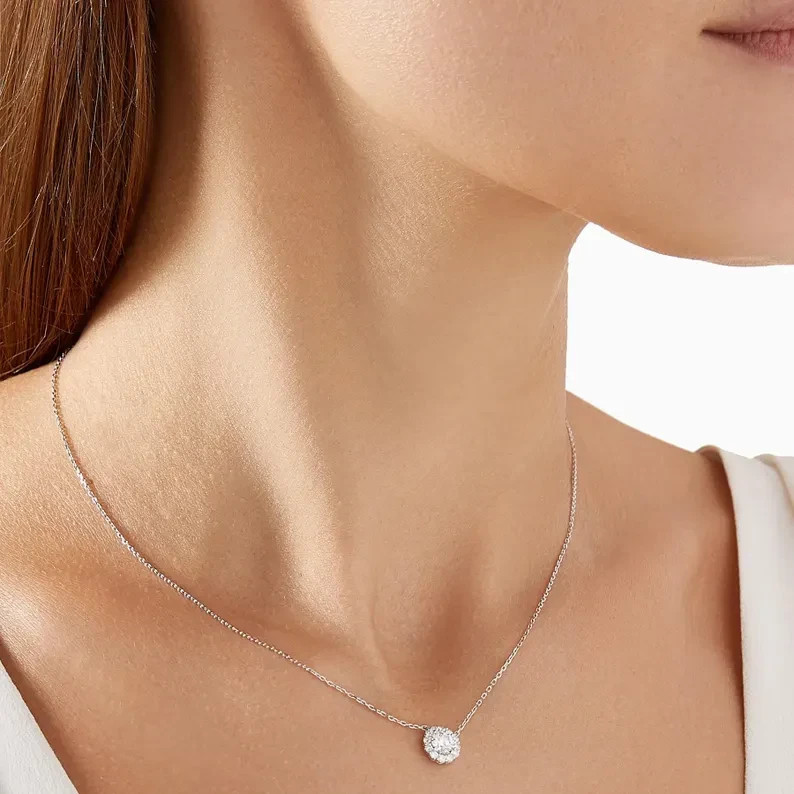 Ring Necklace & Earring Set 14K White Gold Plated Round T