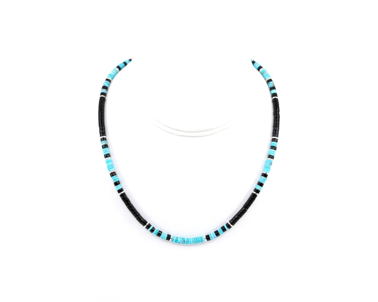 4mm Blue Turquoise Heishi Necklace Black Onyx Beaded Gemstone Choker Unisex