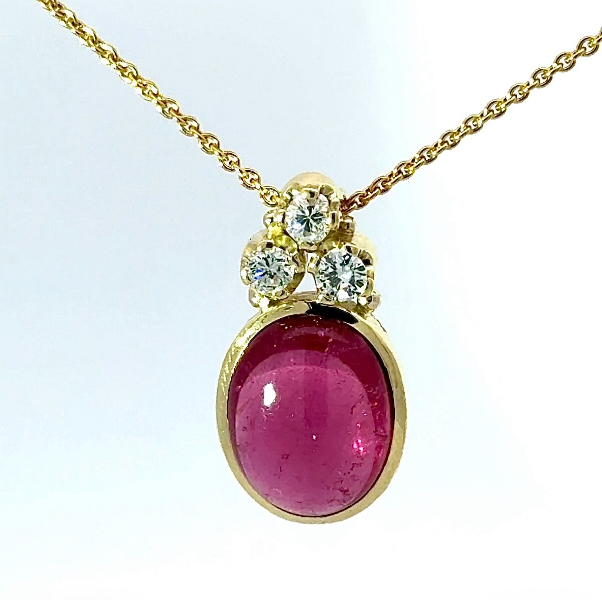 Pendant 14K Gold (585) with Rubellite, Diamonds & Anchor Chain – Handmade