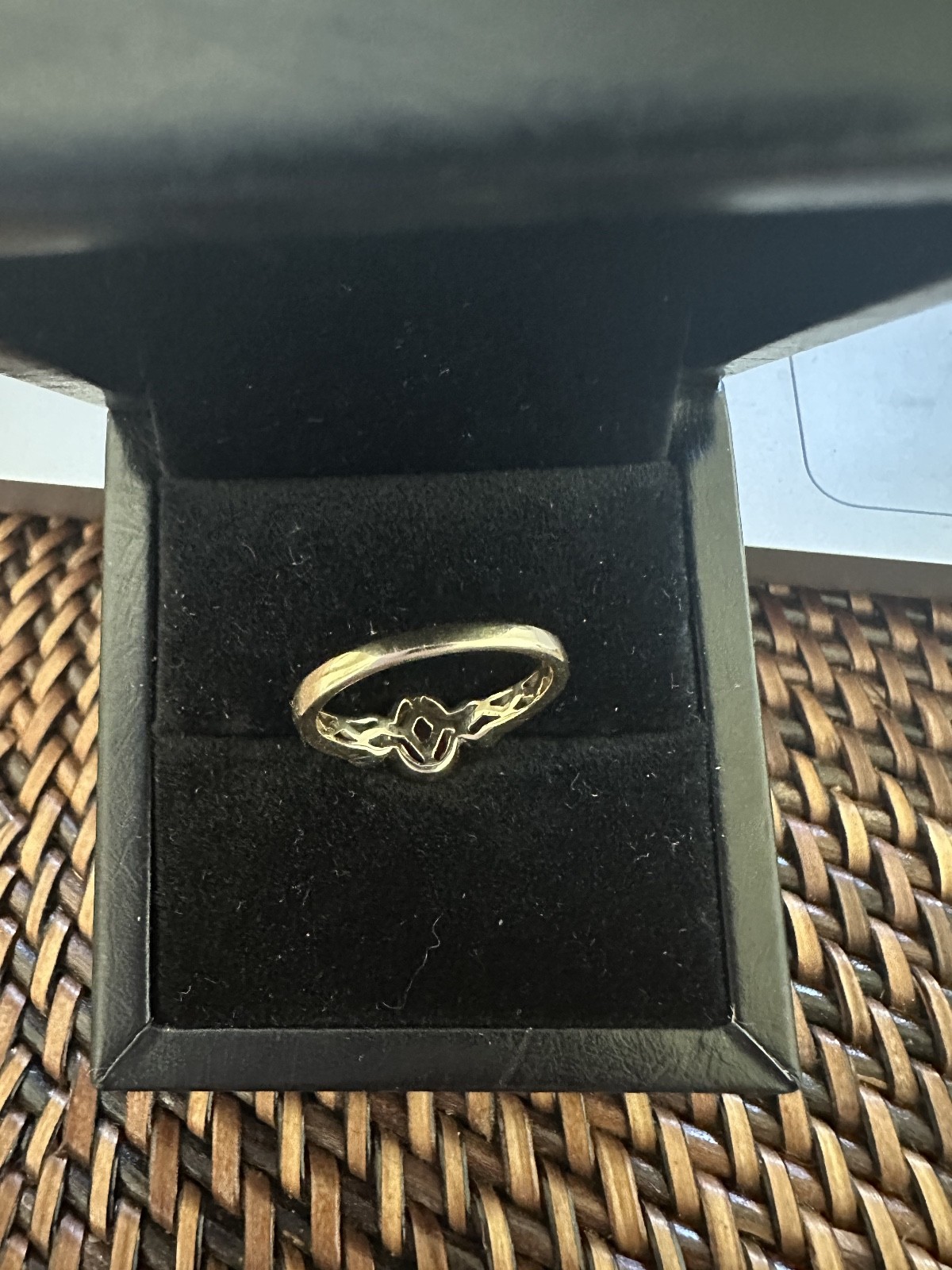 Ruby and Diamond Bezel set ring in 14K yellow gold size 5.5