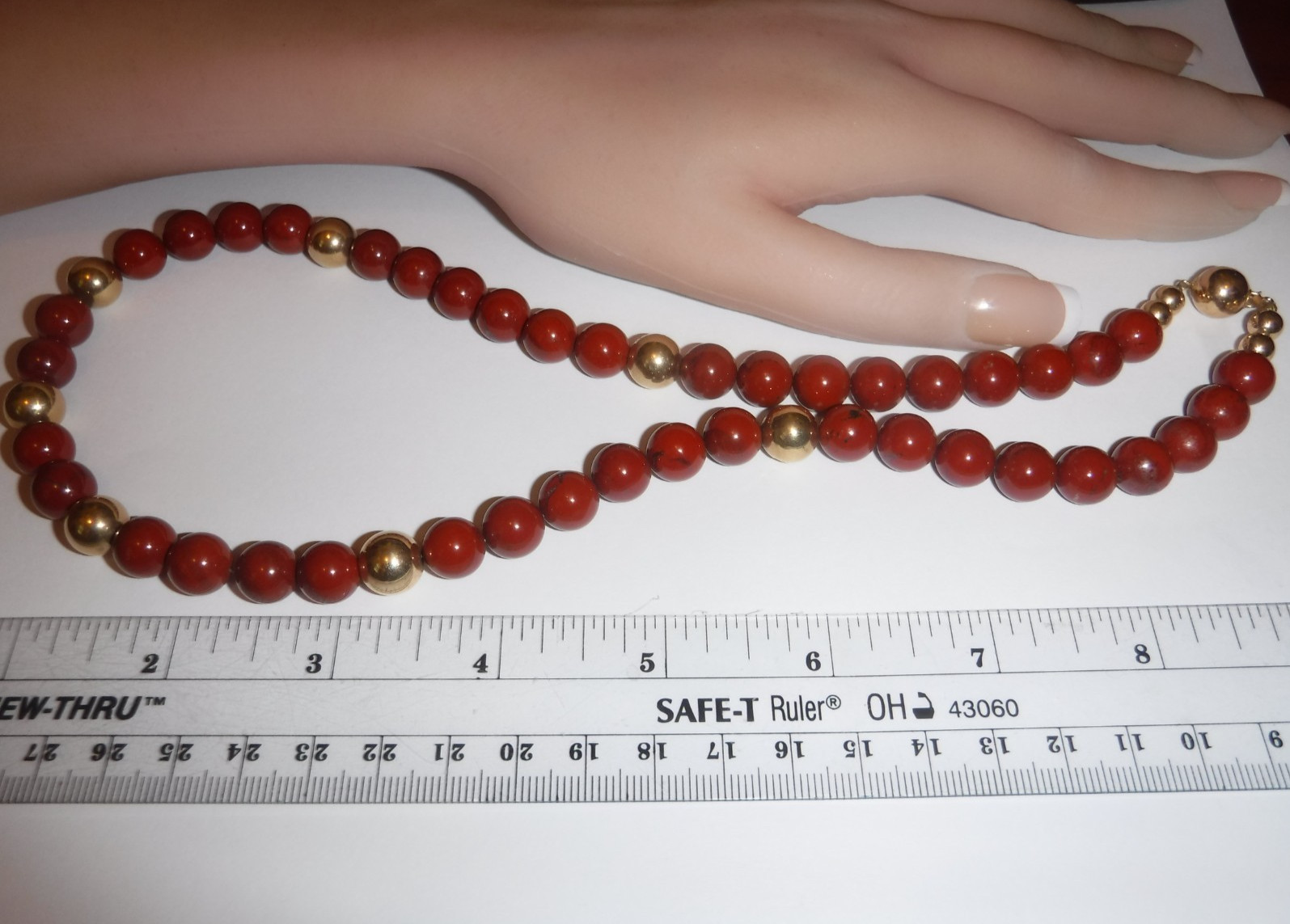 Estate 10 m/m Carnelian Bead Necklace (11) 14 K Gold Beads (7) 10 m/m (4) 5 m/m