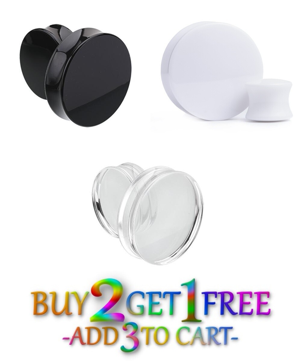 Pair 8g-50mm WHITE ACRYLIC PLUGS Double Flare Gauges Solid Body Ear Tunnels 1004