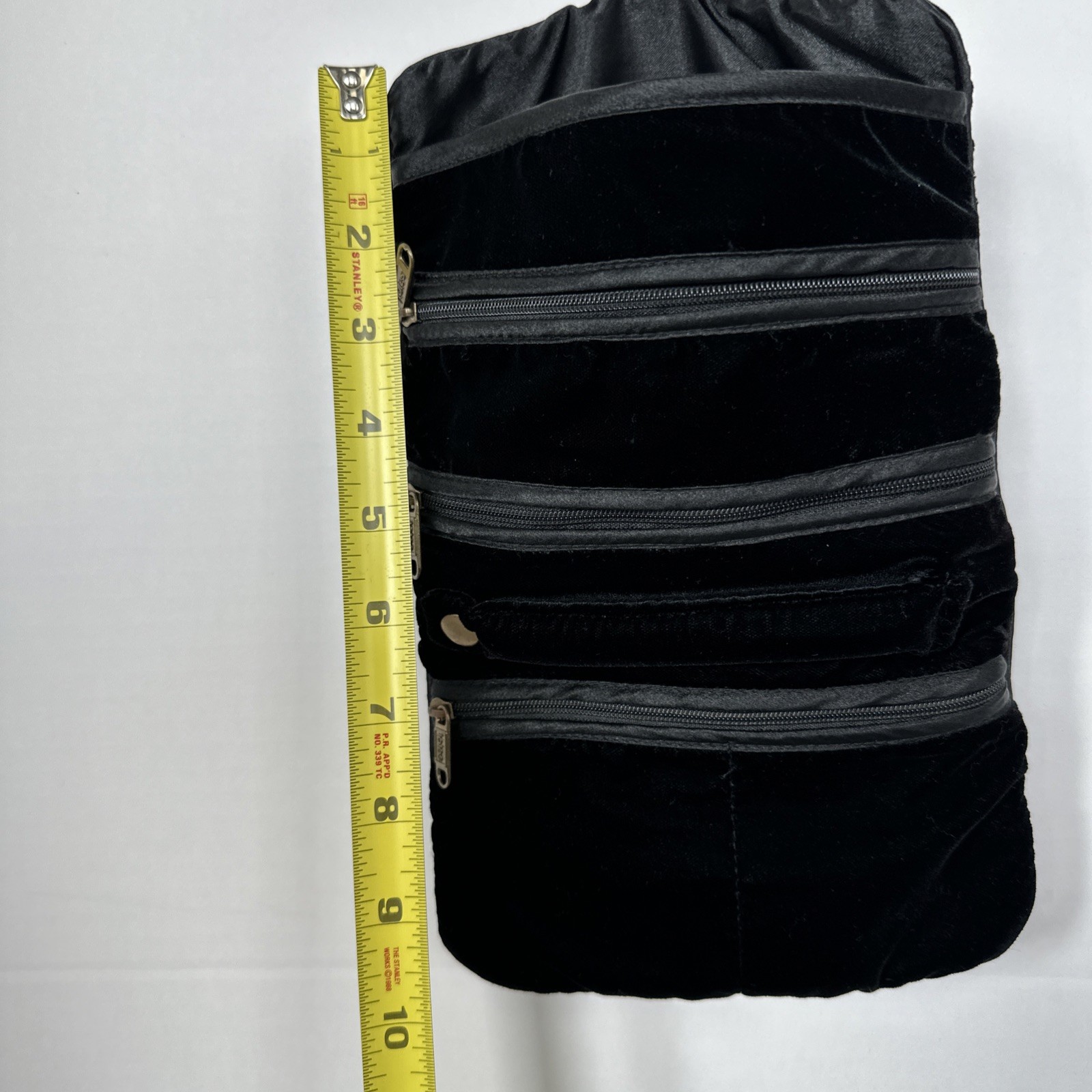Black Velvet Jewelry Roll Travel Organizer Satin Lined Case Bag
