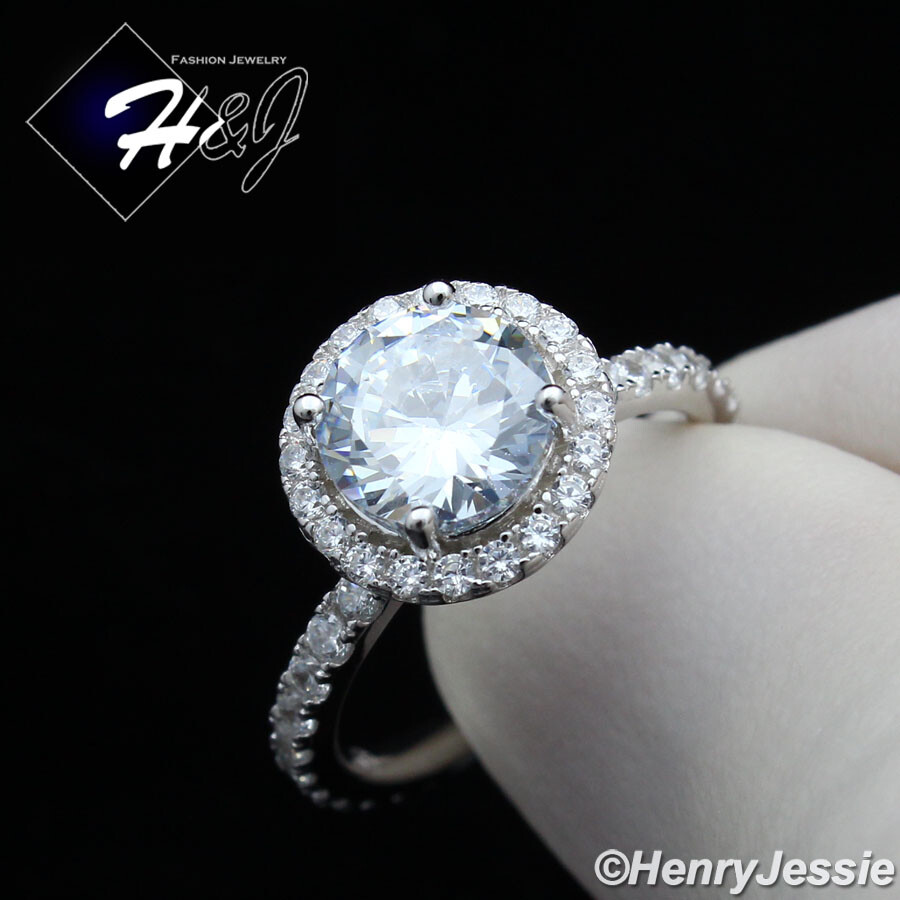WOMEN SOLID 925 STERLING SILVER ICY BLING CZ ROUND ENGAGEMENT RING*SR130