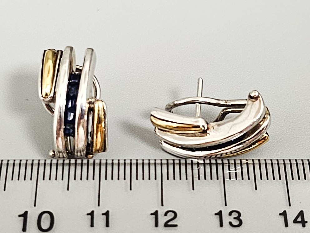 Sterling and 18K Contemporary Style Blue Sapphire Earrings