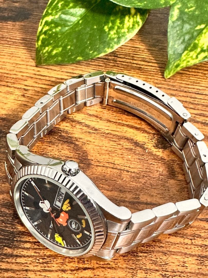 BEAMS × TIMEX Mickey Mouse Wristwatch Black/Silver Anime Manga from Japan Used