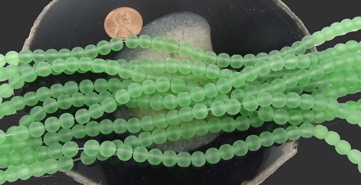 50 Czech Frosted Sea Glass Round / Rocaille Beads Matte – Sea Foam Green 6mm