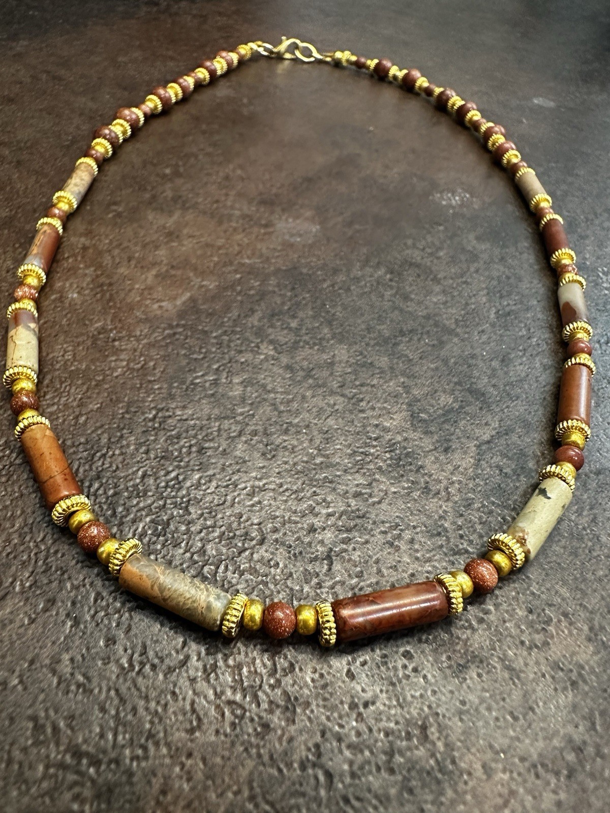 Handcrafted Brown Jasper& Gold Sandstones Beaded Necklace – Women Jewelry