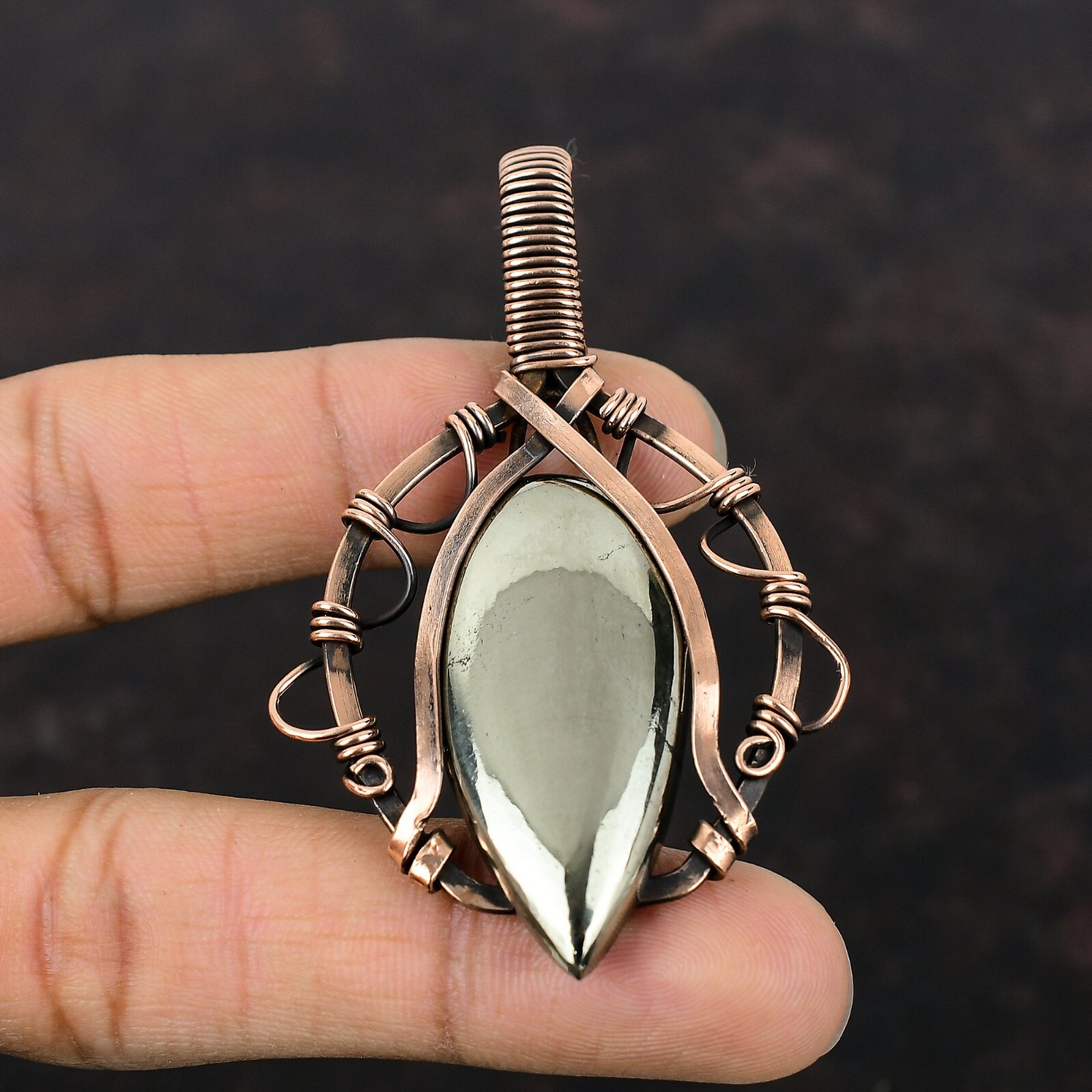 Women Day Gift Apache Pyrite Jewelry Copper Wire Wrapped Pendant For Women 2.91″