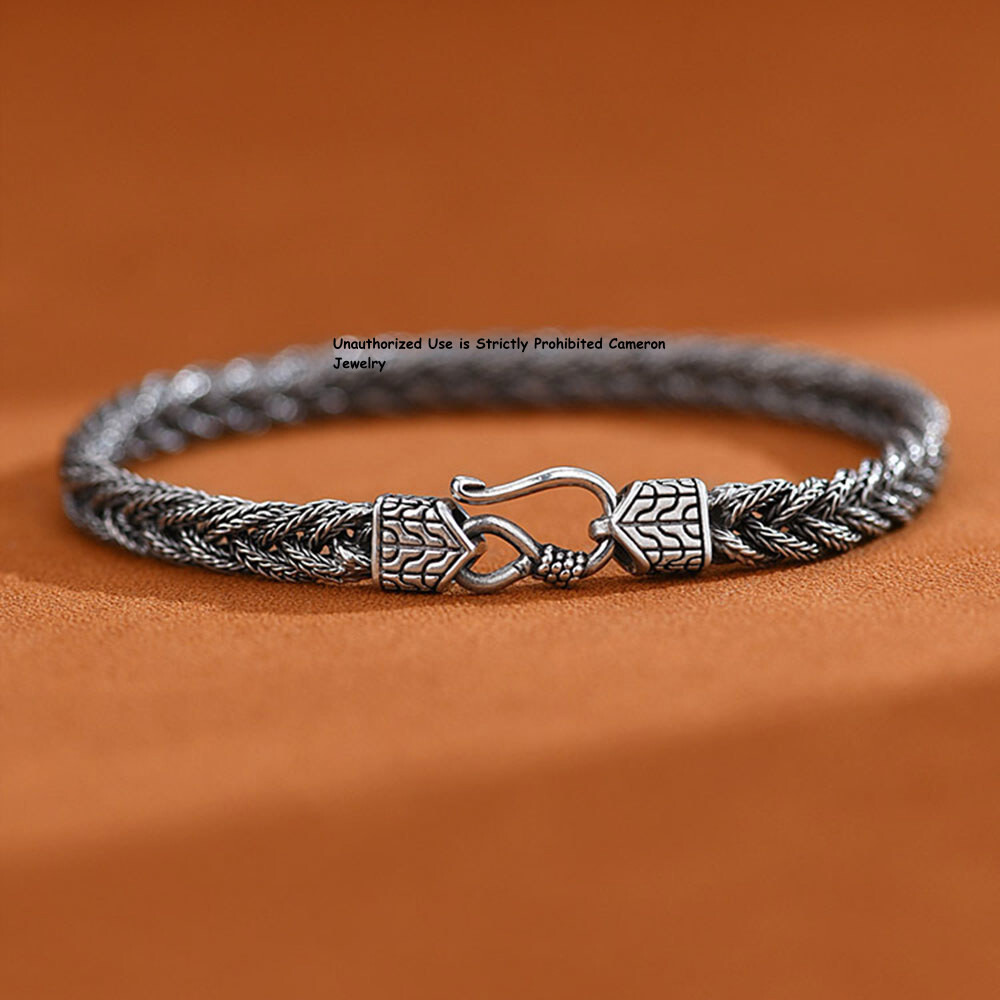 Pure S925 Sterling Silver Chain 5mm Braided Wheat Link Bracelet 7.1-9.5inch L