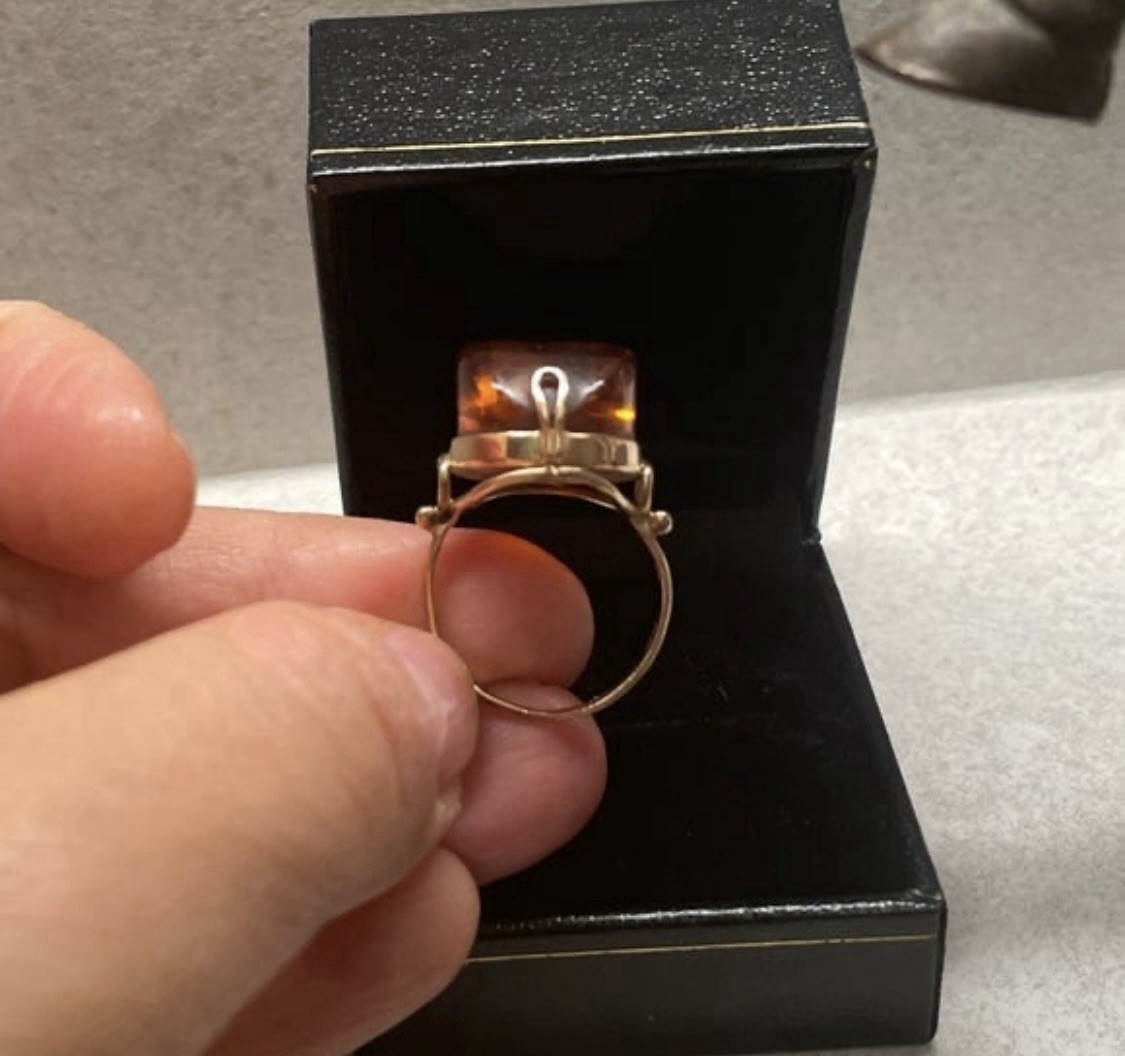 Antique Soviet Amber Cabochon Ring, 6.5