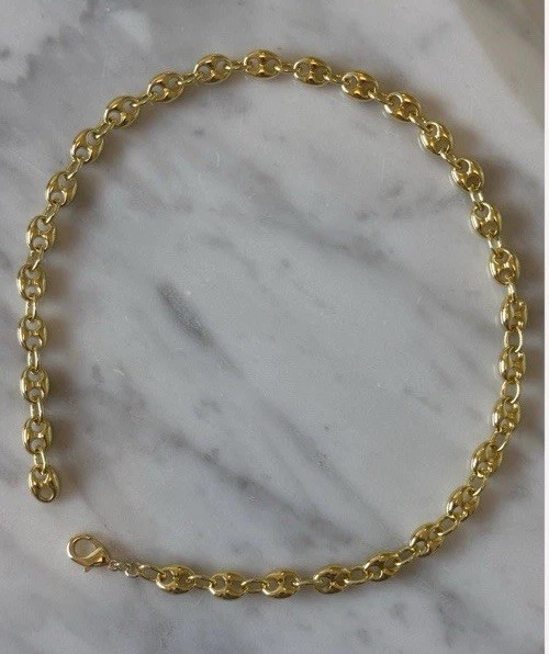 14k yellow Gold Plated Puffy Puffed Anchor Mariner Link Chain Necklace