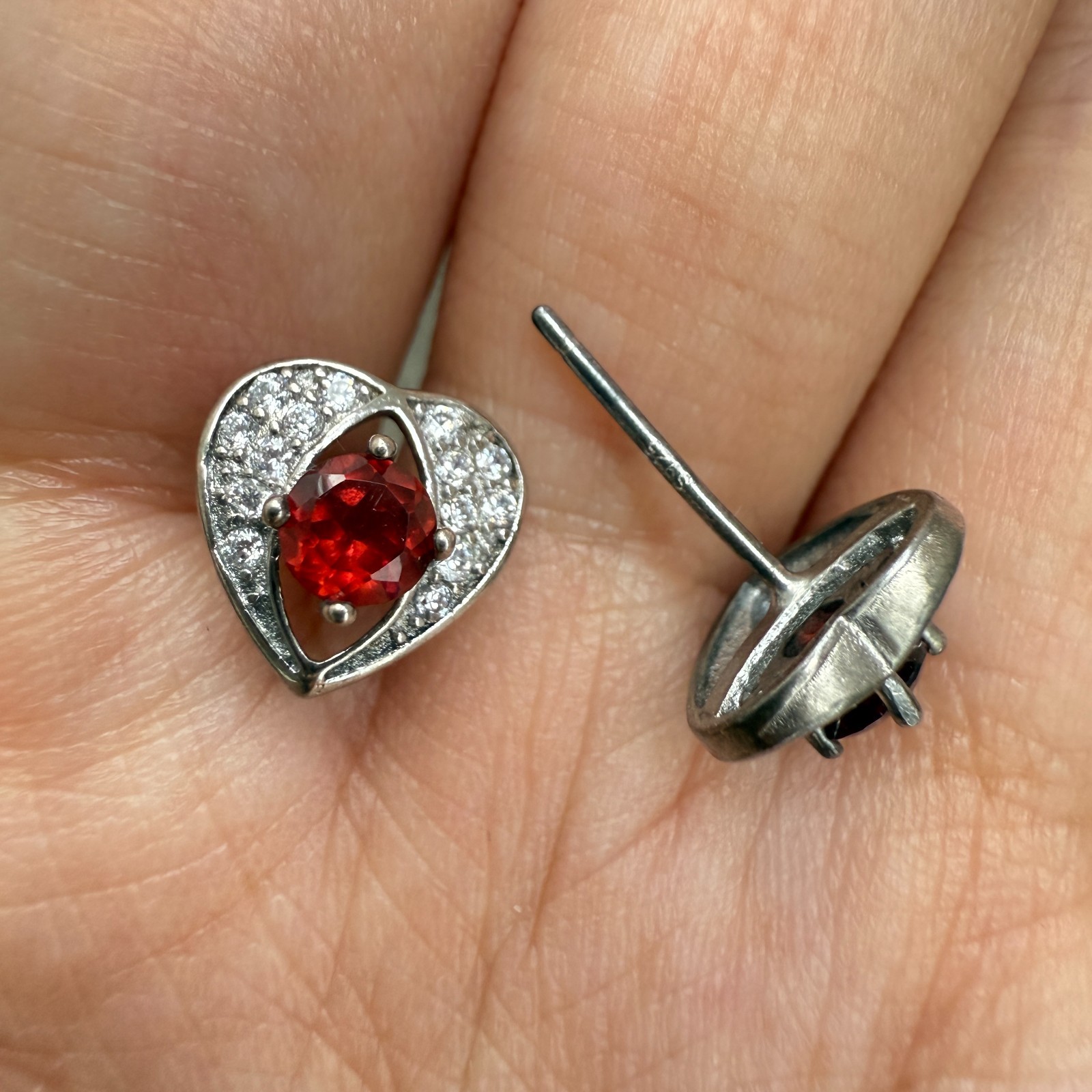 925 Sterling Silver Earrings 4mm Natural Rhodolite Garnet Gemstone Zircon Heart
