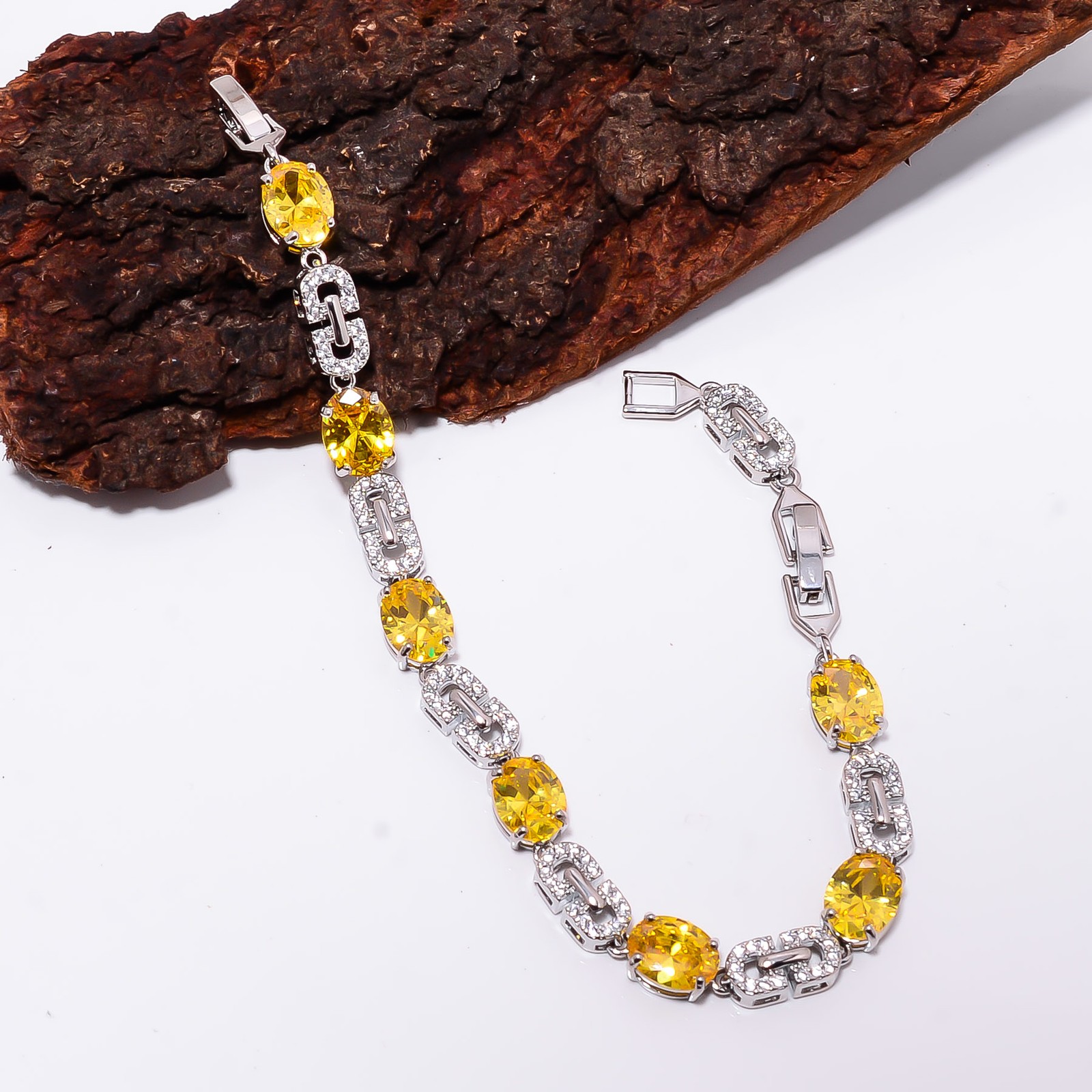 Citrine, CZ 925 Sterling Silver Adjustable Bracelet 7-8″ B14021, Gift for her