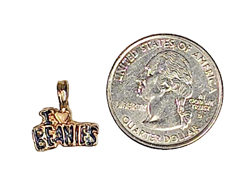VTG I Love Beanies Pendant & 6 Inch Bracelet Set Gold Tone & Enamel