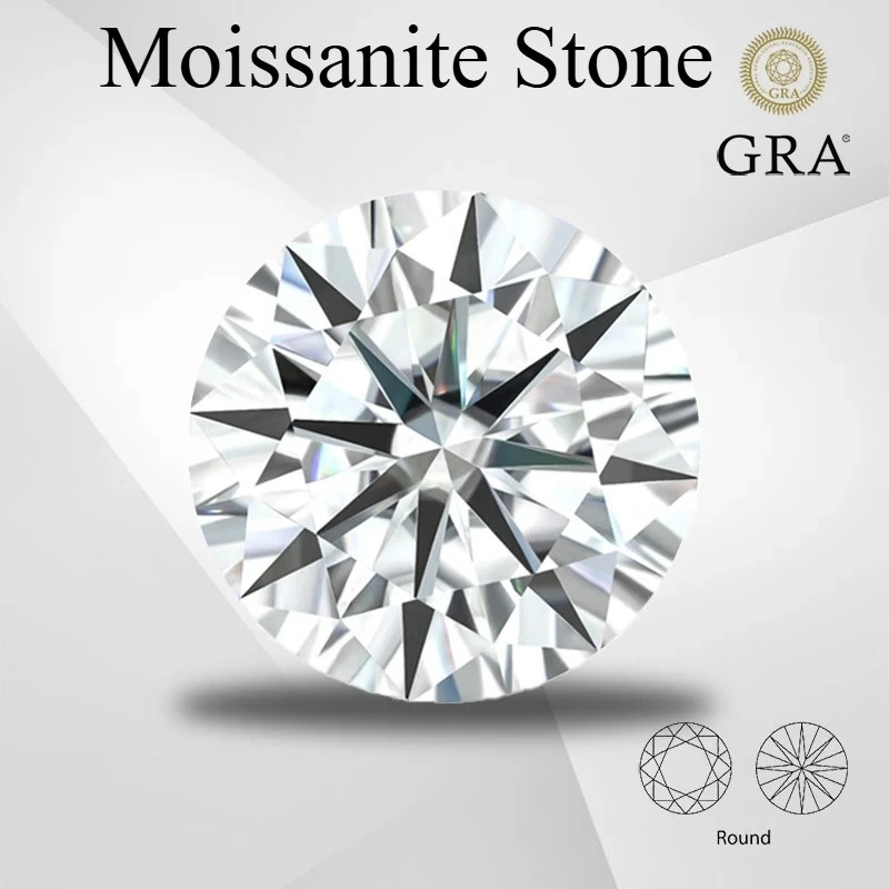 D Color Round Cut Moissanite Stone 0.1CT-12CT w/ Report for Jewelry Making