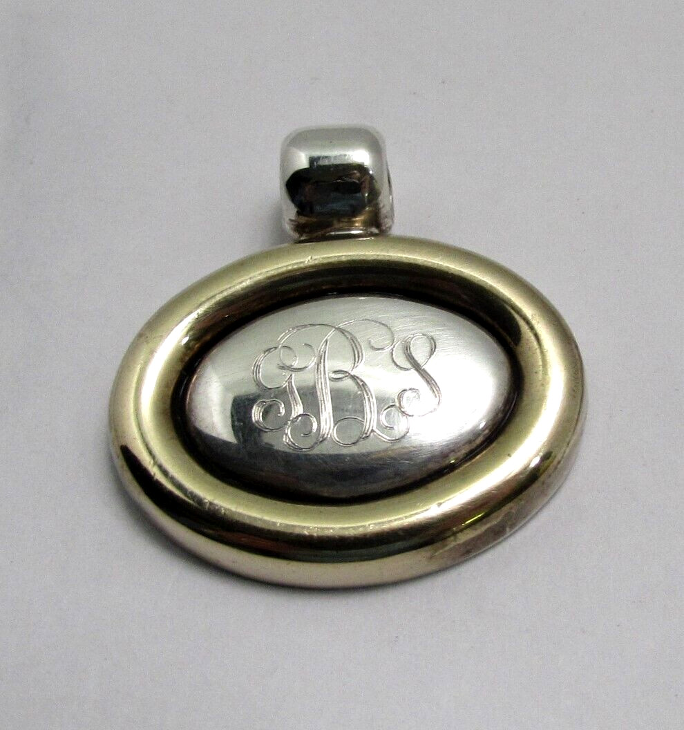 VTG 2-Tone 925 Solid Engraved Tapered Oval Slider Monogrammed- GSB/GBS 10g