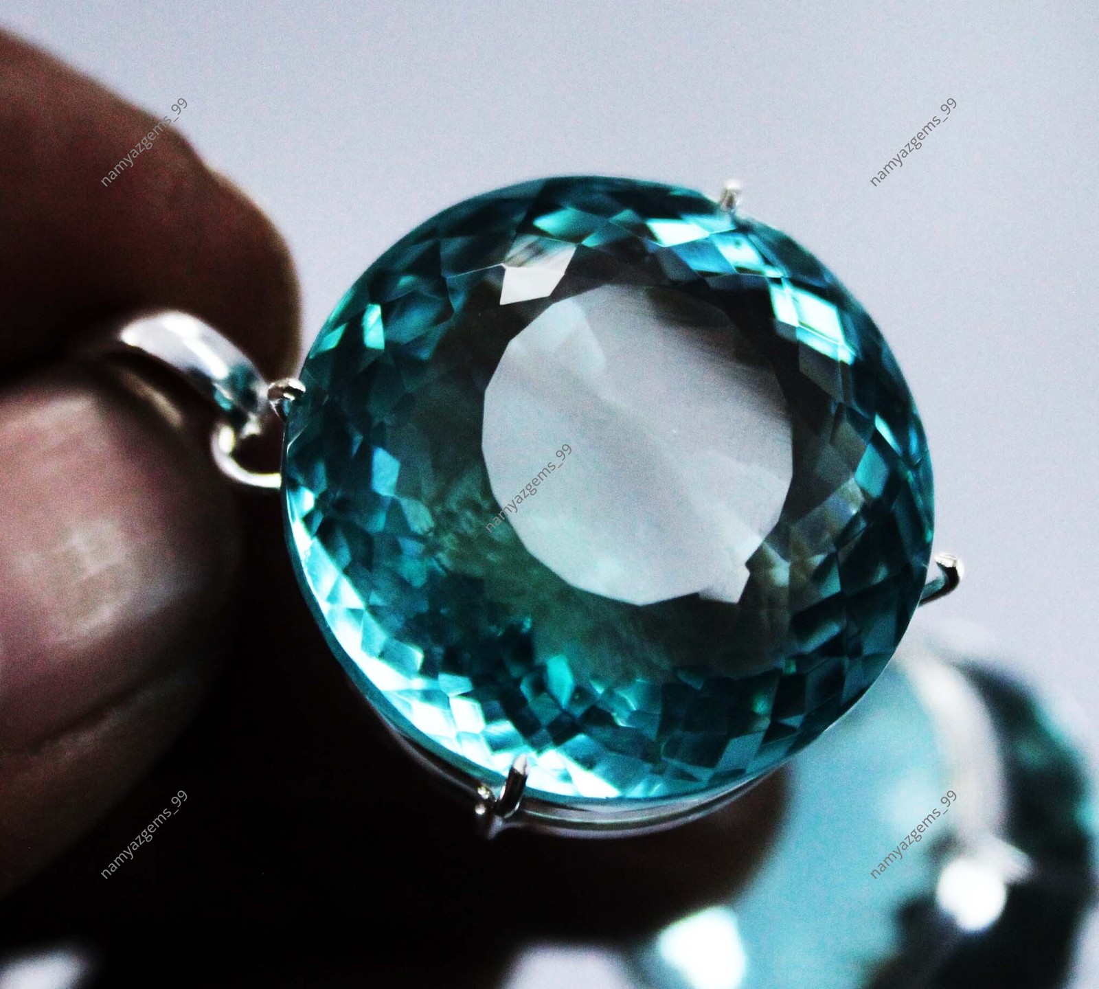 111.75 Ct Natural Aquamarine 925 Solid Silver Pendant Round Cut Gemstone