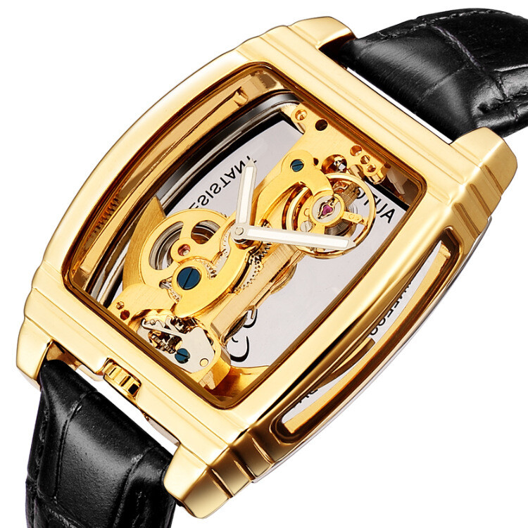 SHENHUA Mens Luxury Automatic Mechanical Transparent Skeleton Self-wind Watch