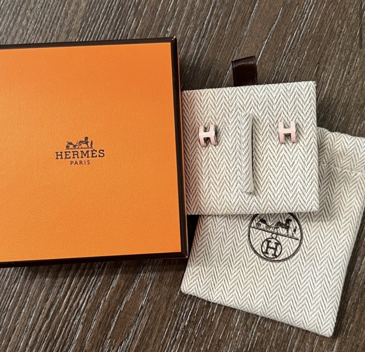 Hermes Mini Pop H Earrings Pink Gold Plated Authentic Sold Out!
