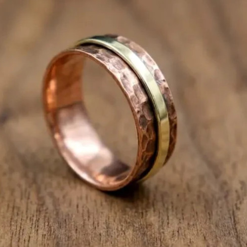 Solid Pure Copper Brass Minimalist Healing Ring, Handmade, Unisex, Hammer