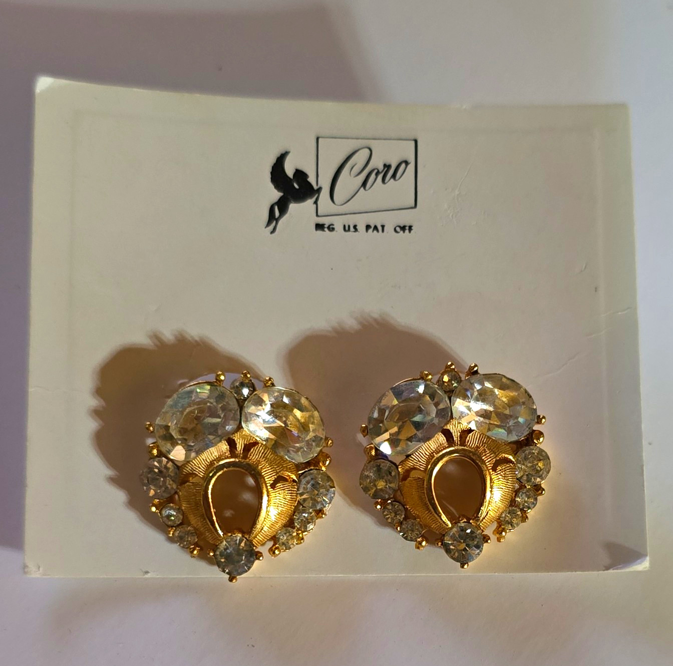 Coro Signed Gold Tone Clear Crystal Cluster Clip-On Stud Earrings