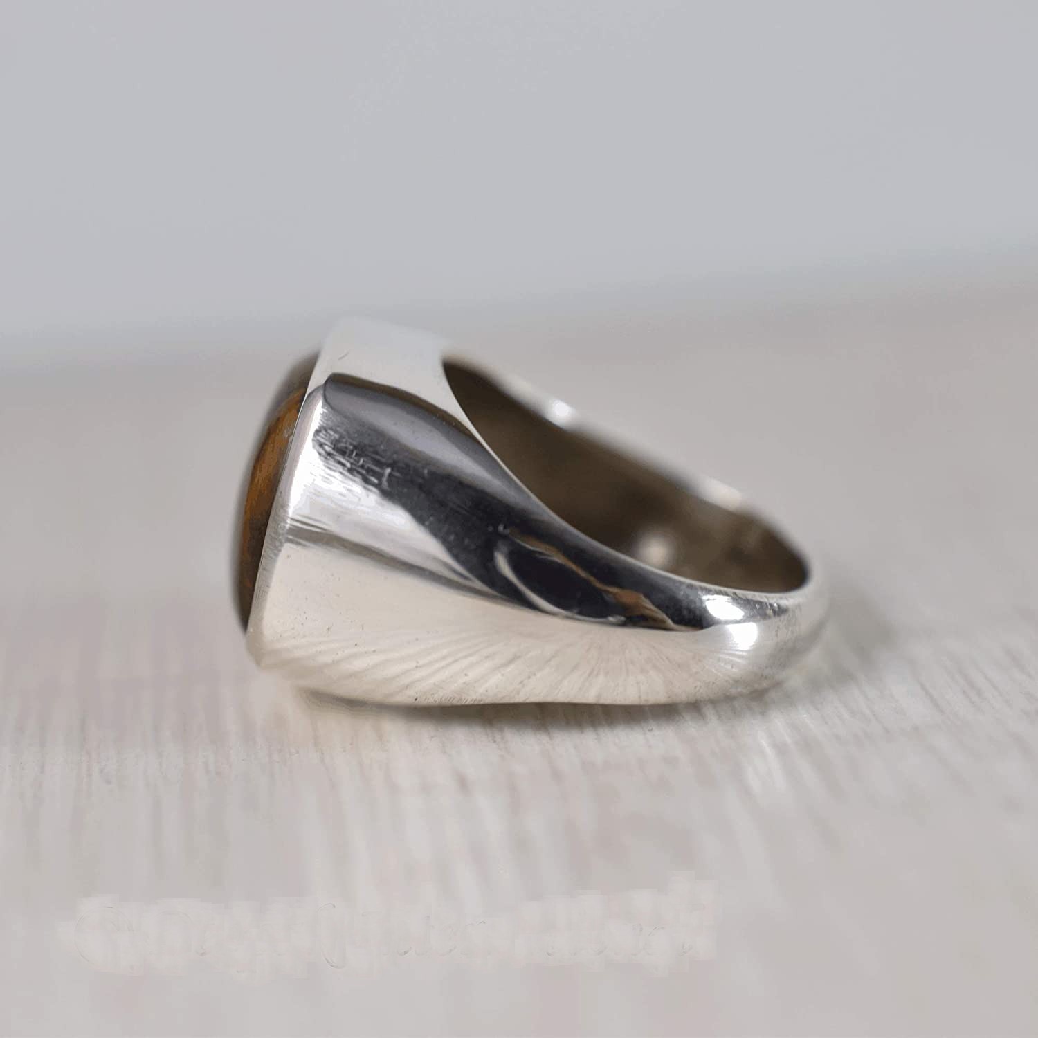 Solid 925 Sterling Silver Natural Brown Tiger’s Eye Cushion Men’s Unisex Ring