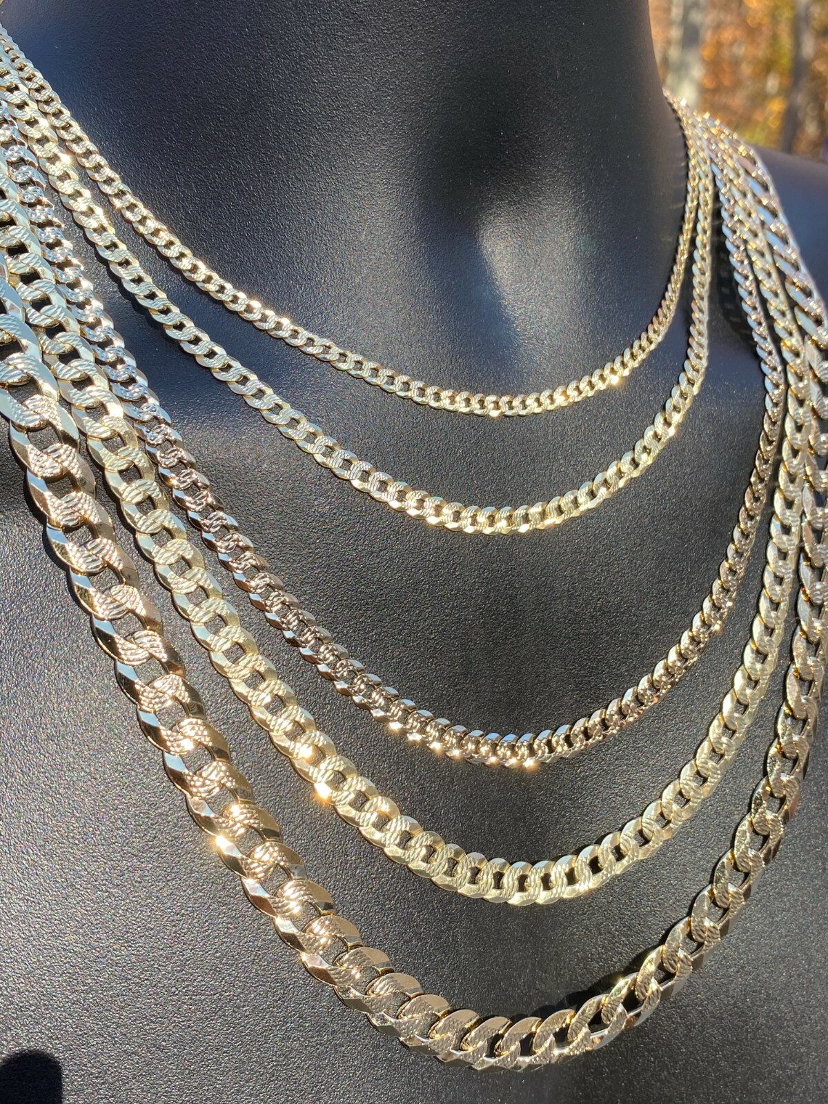 Cadena CUBANA De Plata De Ley 925 Bañada En Oro De 14K Corte Diamante de 4-11MM
