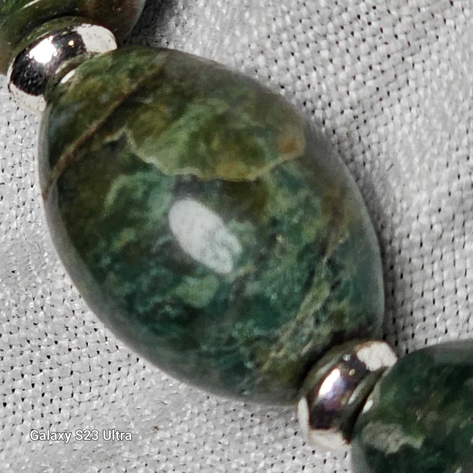 LC Marked green Stone Necklace with Silver Tone Spacers 20″ long