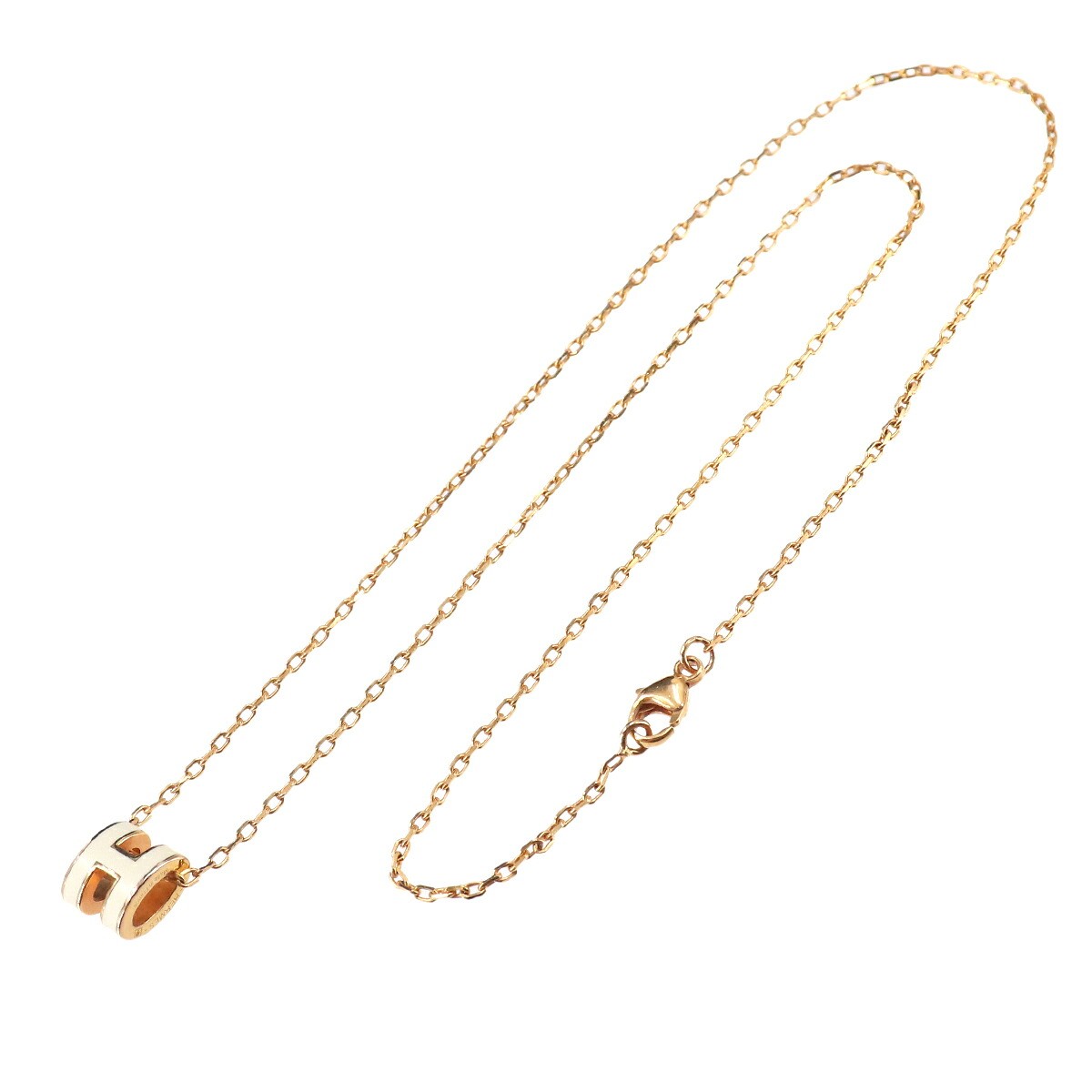 HERMES Mini Pop H Chain Necklace White Gold Accessory 90331196