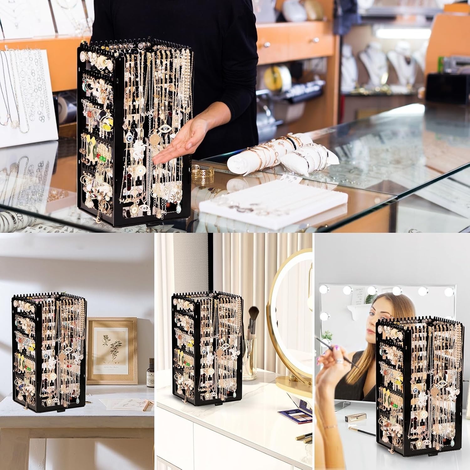360 Rotating Earring Holder Organizer Stand 5 Tier Acrylic Jewelry Display Rack